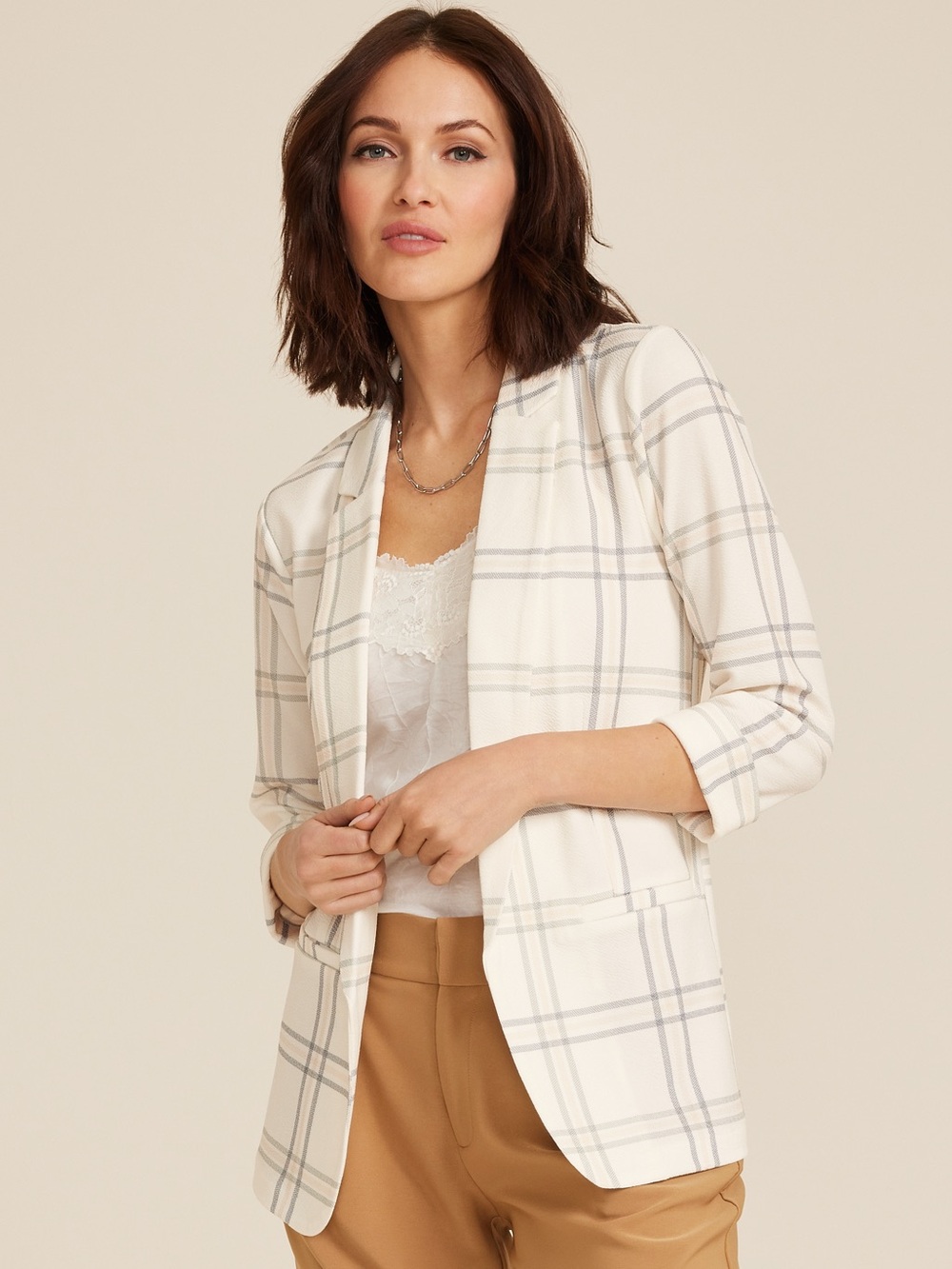Maurices Versa Windowpane Plaid 3/4 Sleeve Blazer